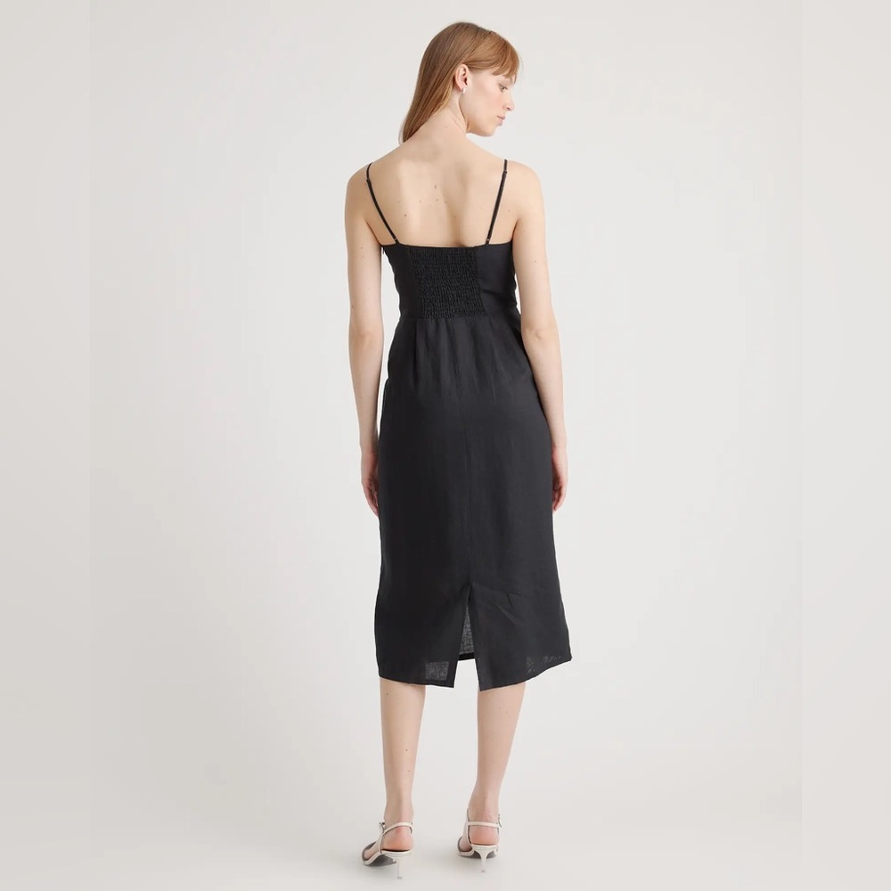 Quince 100% European Linen Scoop Neck Midi Dress, Black, Small - Picture 3 of 11